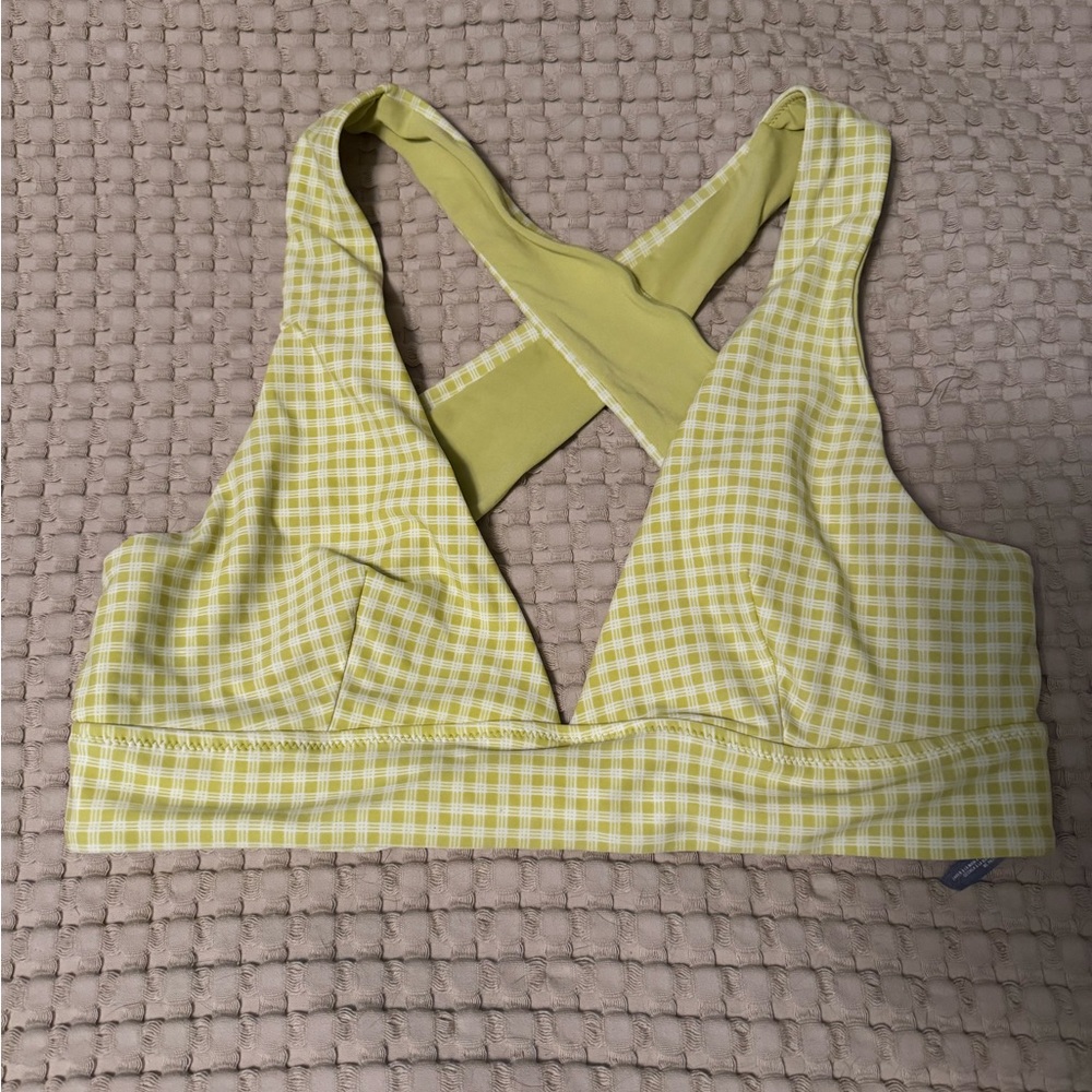 Aerie Green Gingham Crossback Bikini Top